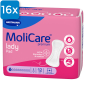 Preview: Die Vorderseite einer Packung Molicare Premium Lady Pad 1 Tropfen. Oben links ist ein blaues Viereck mit der Aufschrift "16x", welche aussagt, dass 16 Packungen in einem Karton enthalten sind.